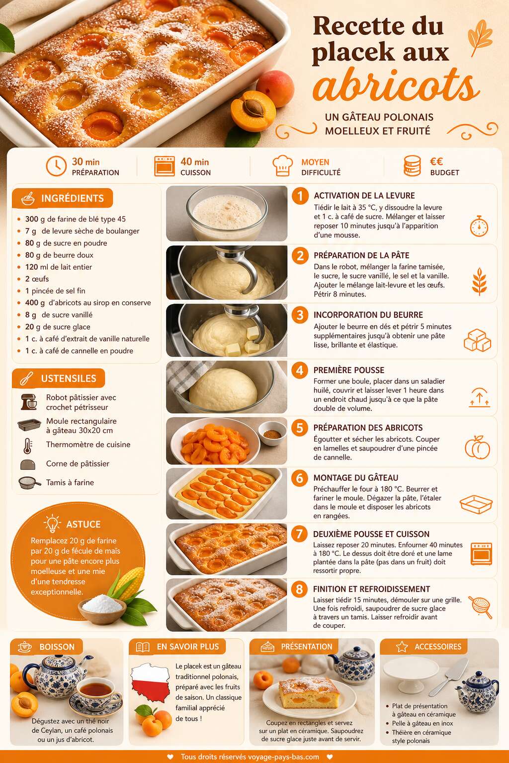Fiche recette Recette du placek aux abricots : un gâteau polonais moelleux et fruité Fiche recette Recette du placek aux abricots : un gâteau polonais moelleux et fruité