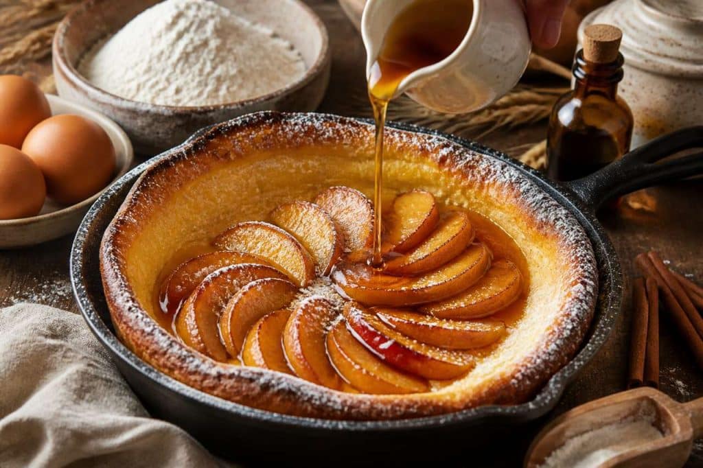 Recette du Dutch baby pancake aux pommes caramélisées