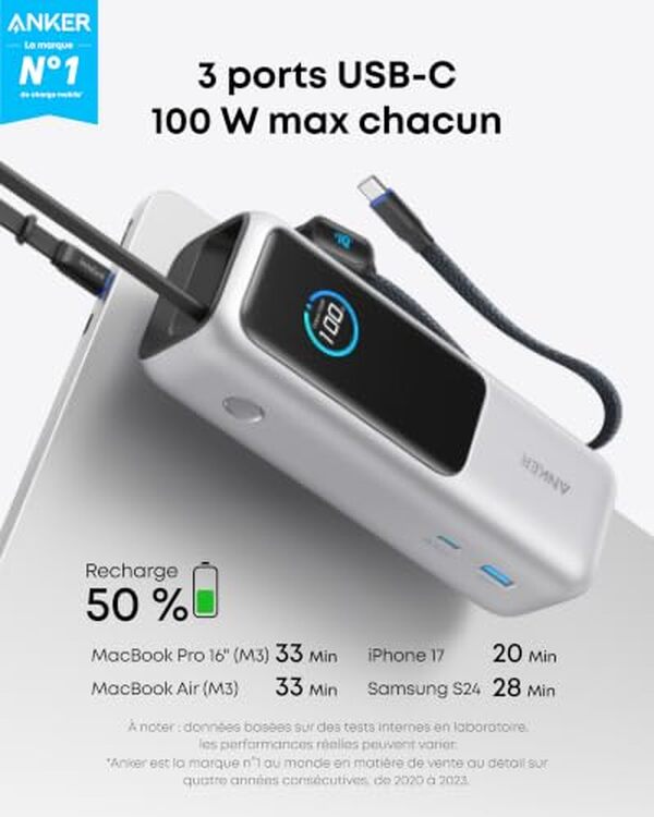 Découvrez notre test détaillé de la batterie externe Anker 25000mAh 165W. Puissance portable multi-appareils, performances et autonomie : tout ce qu'il faut savoir avant d'acheter. 
