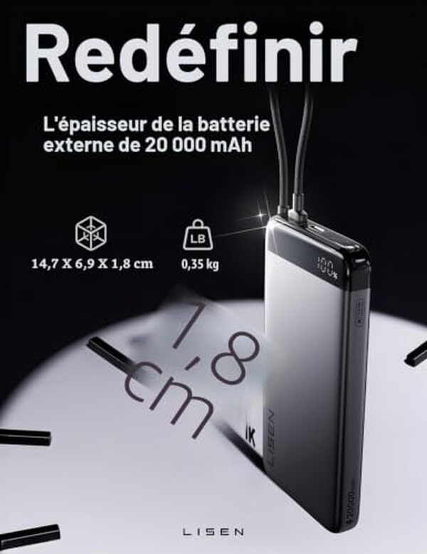 Découvrez notre avis détaillé sur le power bank Lisen Slim CCC 20 000 mAh : capacité, vitesse de charge et design compact pour recharger vos appareils.