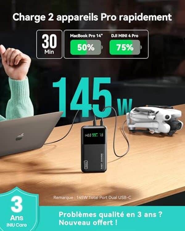 Découvrez notre test complet de la batterie externe INIU 140W. Performance, charge rapide, autonomie et fiabilité : tout ce qu'il faut savoir avant d'acheter.