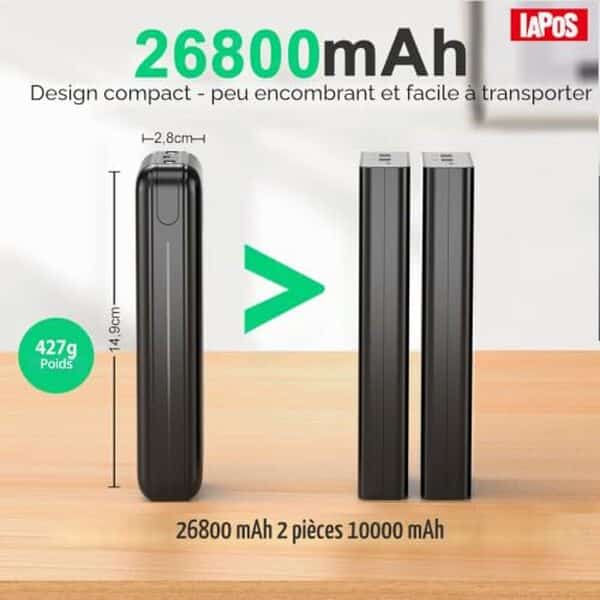 Découvrez notre test complet du power bank 26800mAh avec charge rapide USB-C. Performance, rapidité et autonomie pour recharger votre iPhone où que vous soyez. 